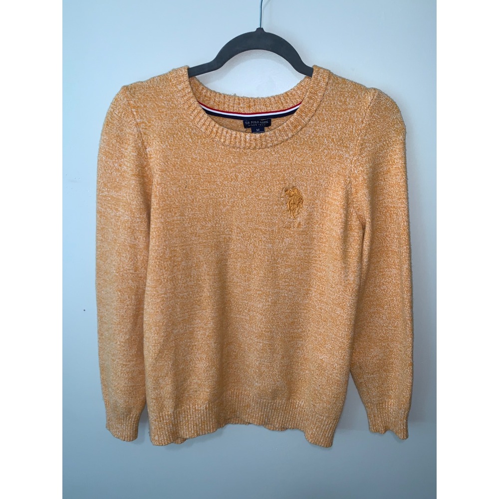 US Polo Assn Womens Gold Marled Knit Crew Neck Sweater Size M Pullover